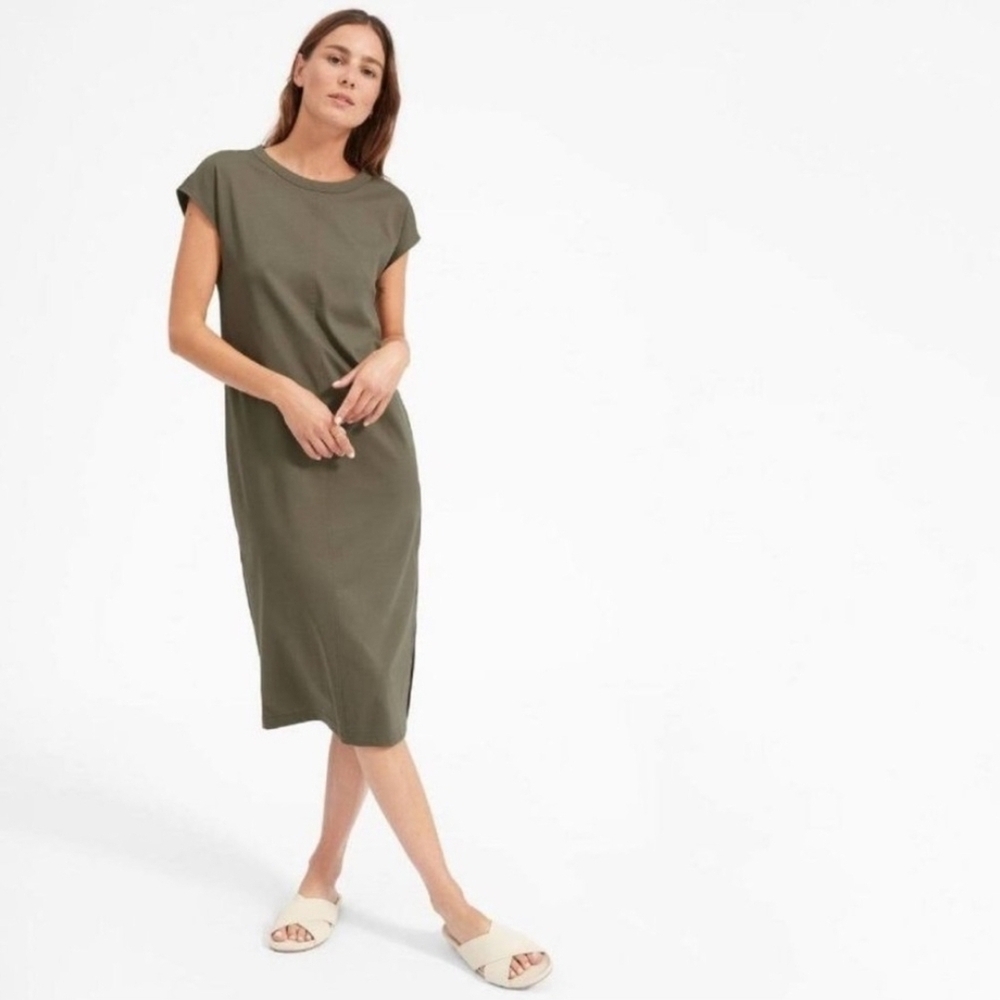 Everlane The Luxe Shift Midi Dress Olive Green